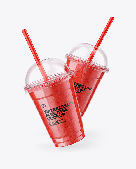 Two Watermelon Smoothie Cups Mockup