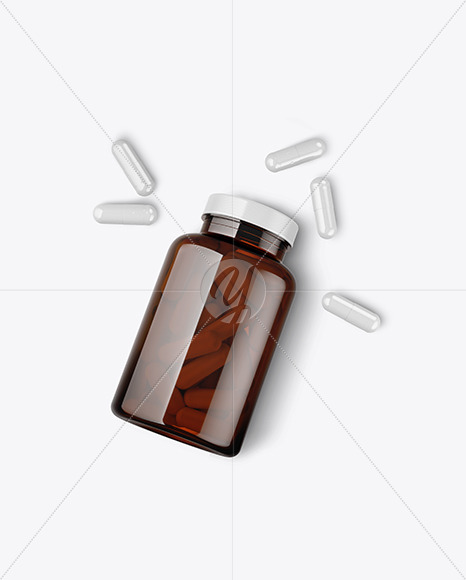 Amber Bottle with Pills Mockup PSD #3