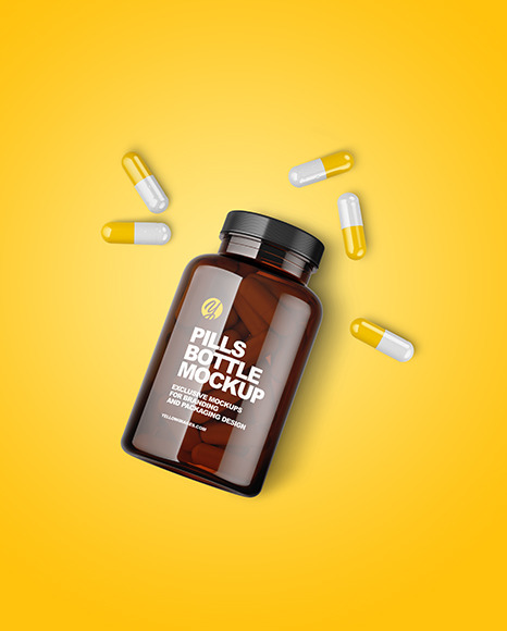 Amber Bottle with Pills Mockup PSD #2