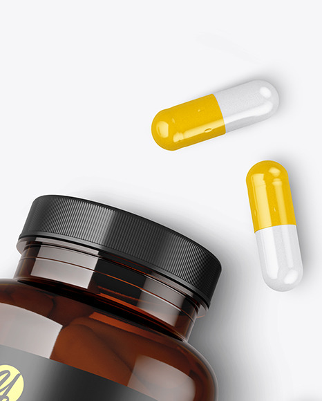 Amber Bottle with Pills Mockup - Free Download Images High Quality PNG, JPG