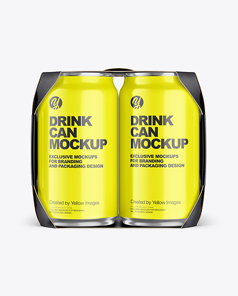 Carton Pack W/ 4 Glossy Cans Mockup
