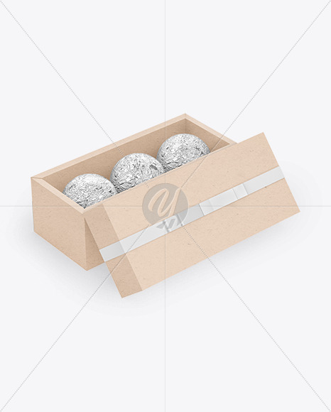 Download Kraft Paper Box With Chocolates In Foil Mockup In Box Mockups On Yellow Images Object Mockups