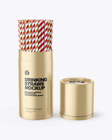 Metallic Tube with Straws Mockup