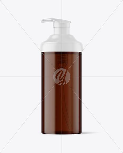 Amber Cosmetic Bottle with Pump Mockup Amber Cosmetic Bottle with Pump Mockup