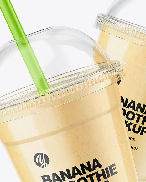 Two Banana Smoothie Cups Mockup PSD #2