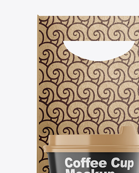 Glossy Coffee Cups in Kraft Paper Holder Mockup PSD #2