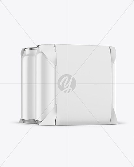 Carton Pack W/ 4 Glossy Cans Mockup