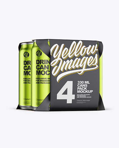 Carton Pack W/ 4 Matte Metallic Cans Mockup
