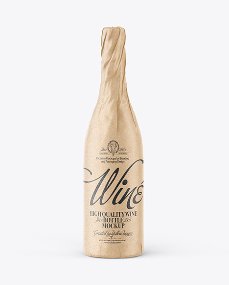 Download Wine Bottle In Kraft Paper Wrap Mockup In Bottle Mockups On Yellow Images Object Mockups