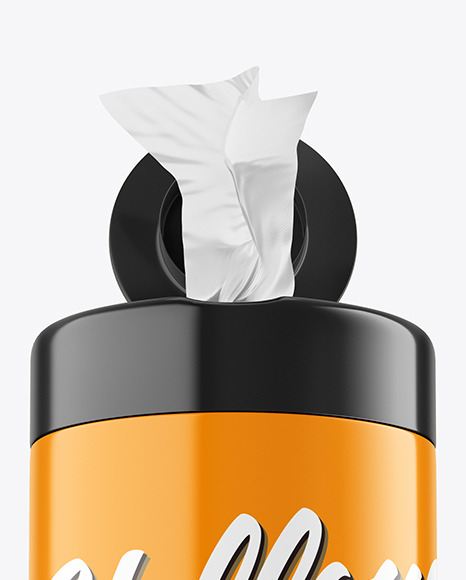 Opened Glossy Wet Wipes Jar Mockup PSD #3