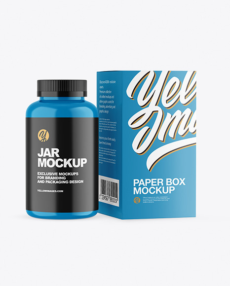 Glossy Plastic Jar with Box Mockup