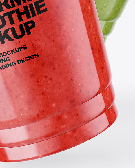 Watermelon and Green Smoothie Cups Mockup PSD #1