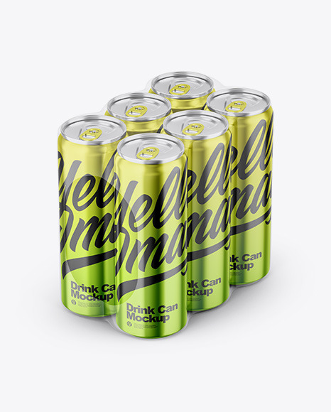 Glossy Metallic Cans in Shrink Wrap Mockup PSD #2