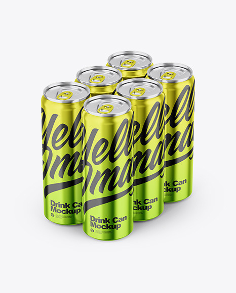 Glossy Metallic Cans in Shrink Wrap Mockup PSD #1