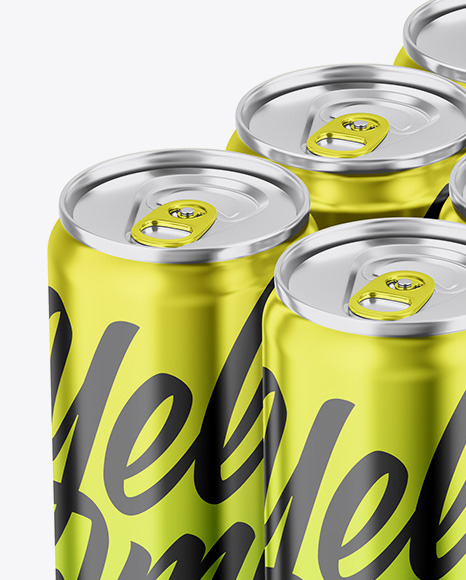 Glossy Metallic Cans in Shrink Wrap Mockup PSD #7