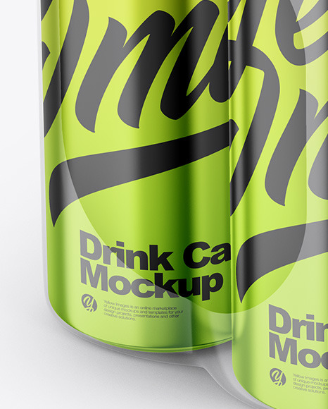 Glossy Metallic Cans in Shrink Wrap Mockup PSD #5