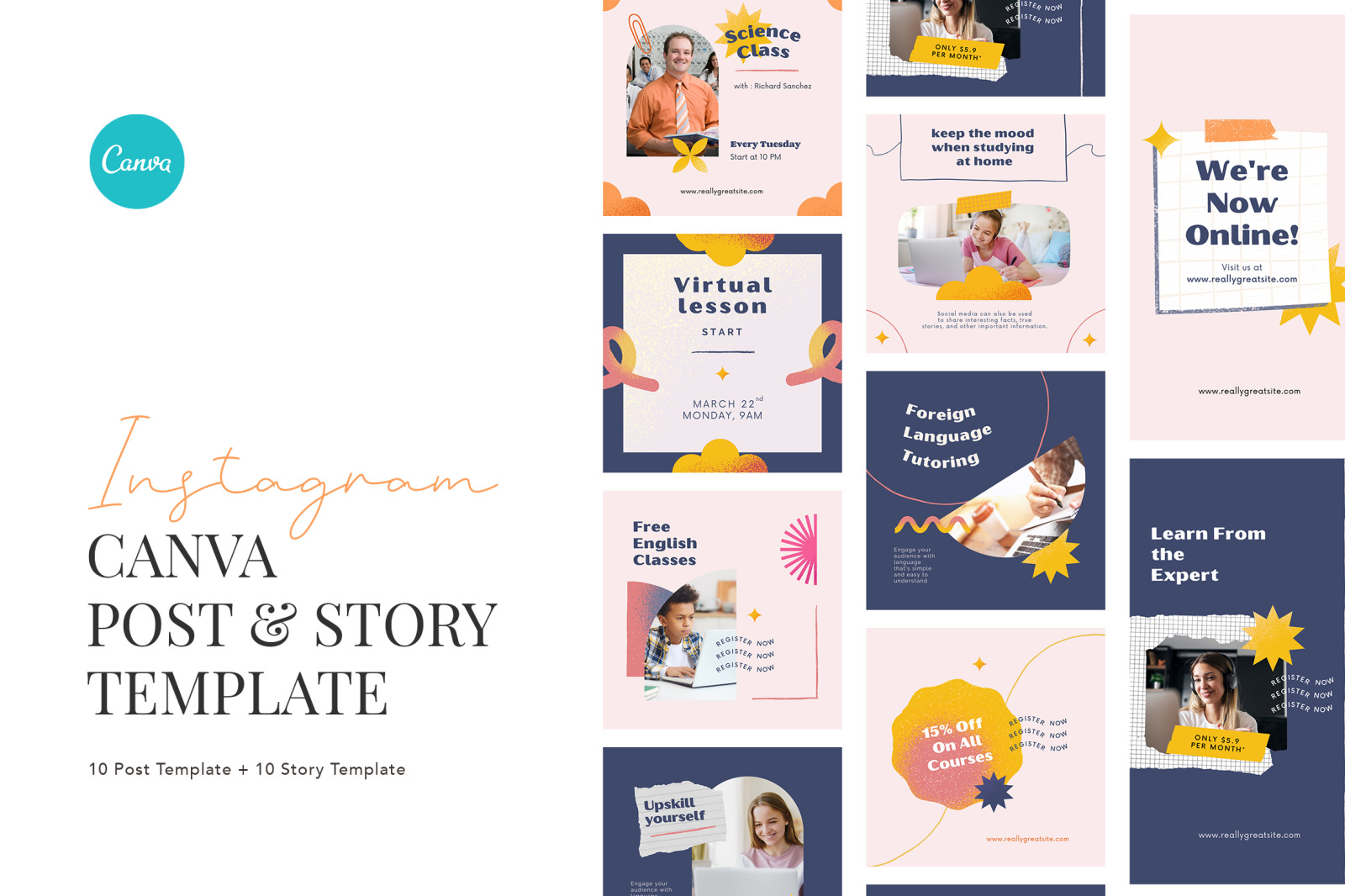 Online School Instagram Canva In Social Media Templates On Yellow Images Creative Store