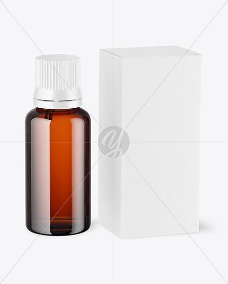 Amber Glass Dropper Bottle with Paper  Box Mockup PSD #1