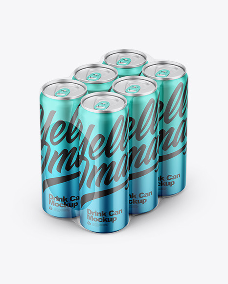 Matte Metallic Cans in Shrink Wrap Mockup PSD #2