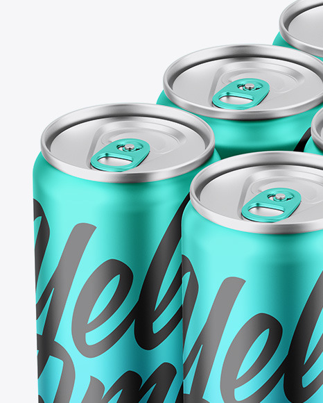 Matte Metallic Cans in Shrink Wrap Mockup PSD #7