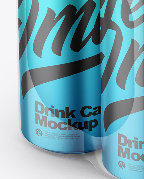 Matte Metallic Cans in Shrink Wrap Mockup PSD #5