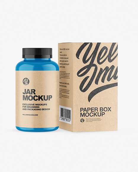 Glossy Plastic Jar with Kraft Box Mockup PSD #2