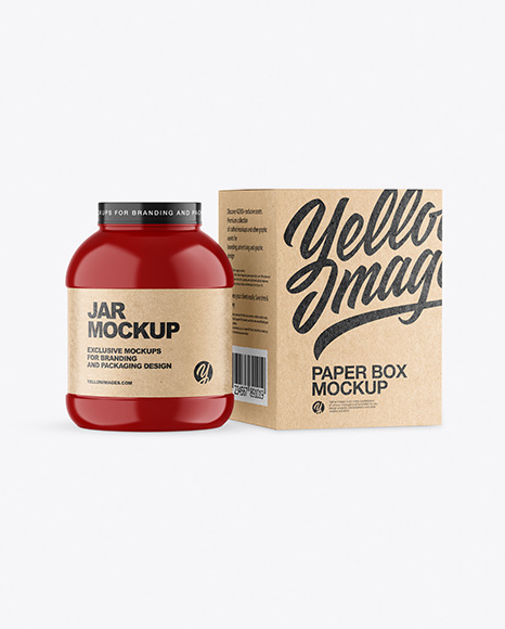 Glossy Plastic Jar with Kraft Box Mockup PSD #3