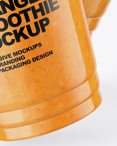 Two Orange Smoothie Cups Mockup PSD #1