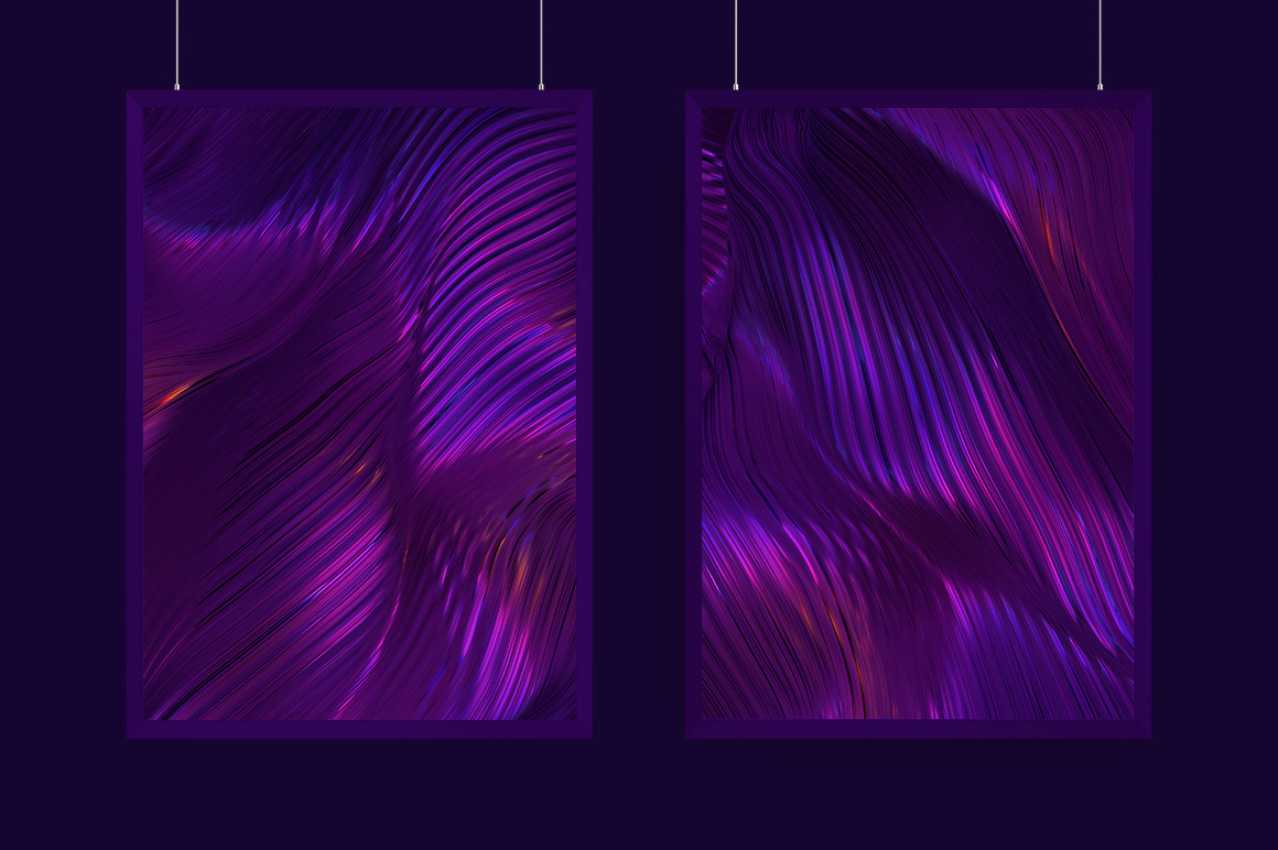 Abstract 3D Wavy Striped Backgrounds - Blue & Purple