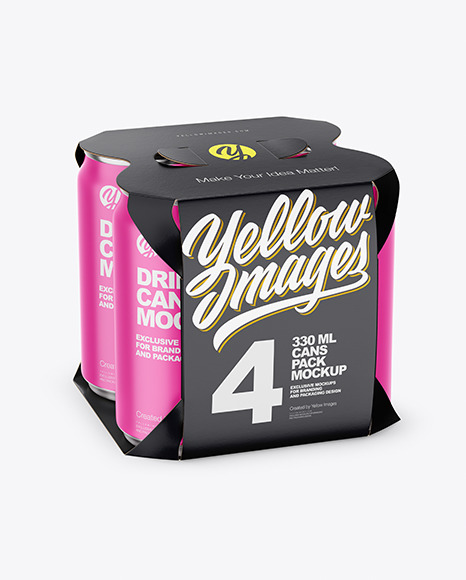 Carton Pack W/ 4 Matte Cans Mockup