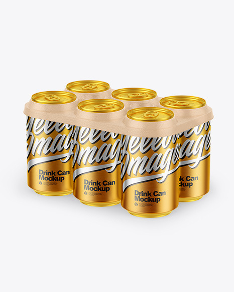 6 Pack Matte Metallic Cans with Holder Mockup PSD #2