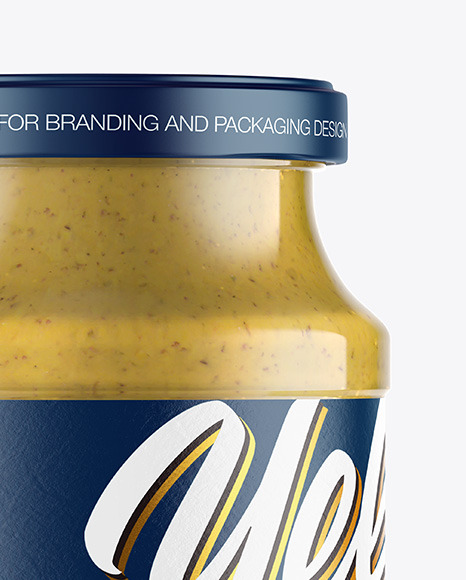 Glass Jar with Mustard Sauce Mockup PSD #1