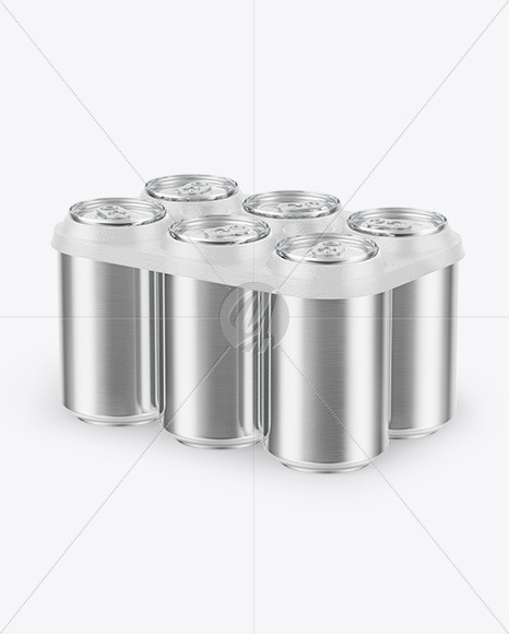 6 Pack Metallic Cans with Holder Mockup PSD #1