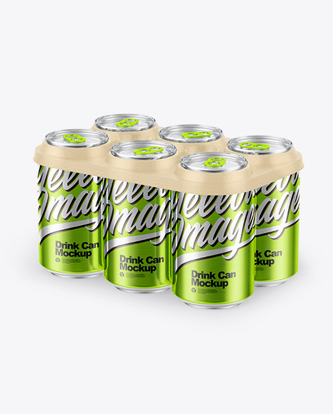 6 Pack Metallic Cans with Holder Mockup PSD #2