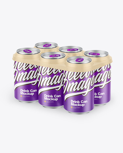 6 Pack 330ml Drink Cans with Holder Mockup
