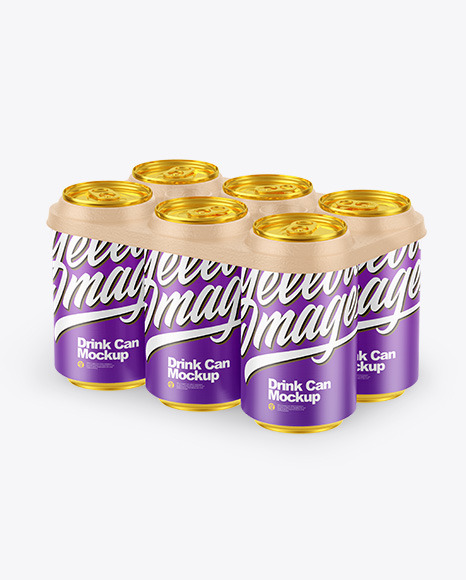 6 Pack Matte Cans with Holder Mockup PSD #2