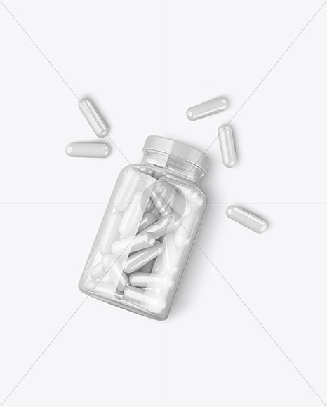 Clear Bottle with Pills Mockup