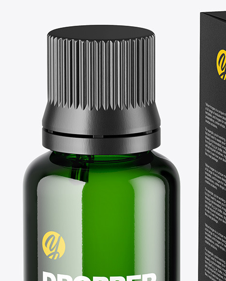 Green Glass Dropper Bottle with Paper Box Mockup PSD #7