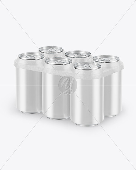 Download 6 Pack Glossy Cans With Holder Mockup In Can Mockups On Yellow Images Object Mockups