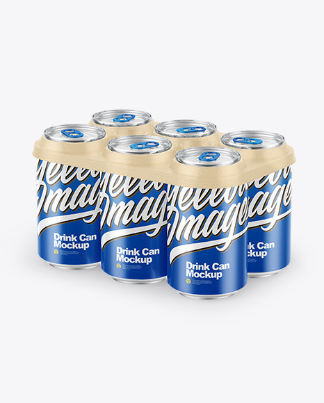6 Pack 330ml Drink Cans with Holder Mockup