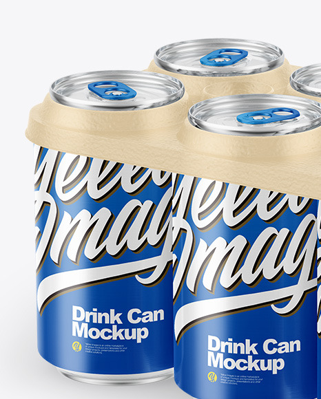 6 Pack Glossy Cans with Holder Mockup PSD #1