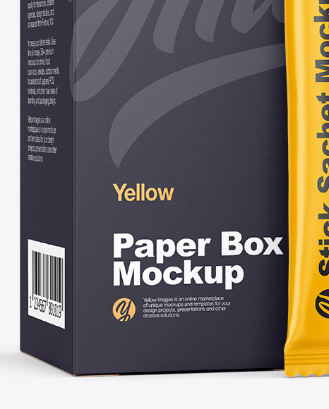 Download Matte Stick Sachet W Paper Box Mockup In Box Mockups On Yellow Images Object Mockups