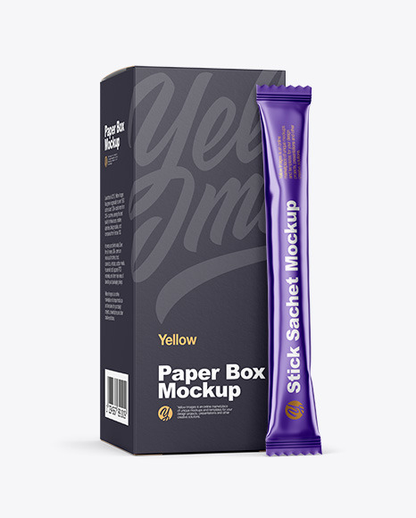 Matte Metallic Stick Sachet w  Paper Box Mockup PSD #7