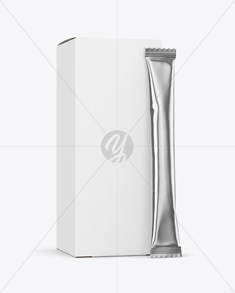 Free Metallic Stick Sachet w/ Paper Box Mockup Box Mockups