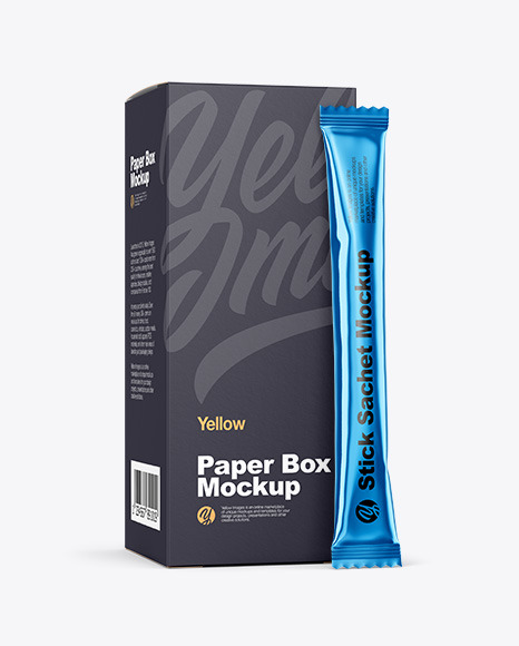 Download Metallic Stick Sachet w/ Paper Box Mockup PSD Mockups by Dmytro