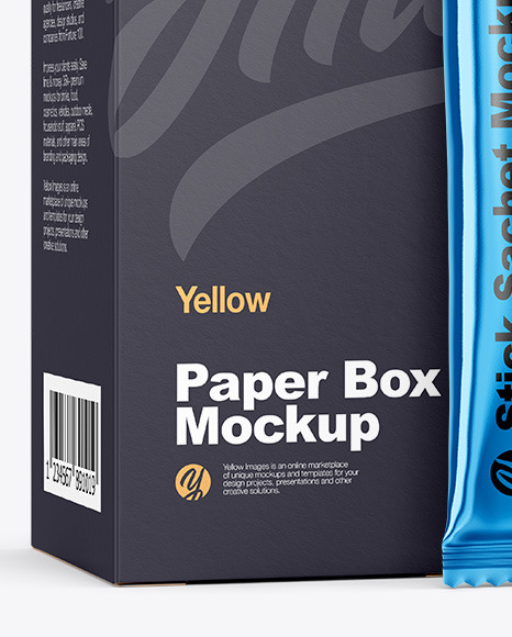 Metallic Stick Sachet w  Paper Box Mockup PSD #6