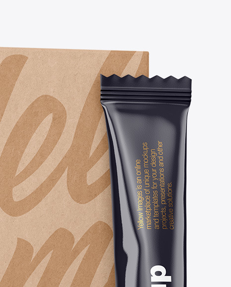 Glossy Stick Sachet w  Kraft Box Mockup PSD #1