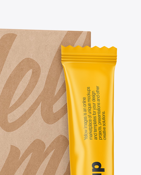 Matte Stick Sachet w  Kraft Box Mockup PSD #1