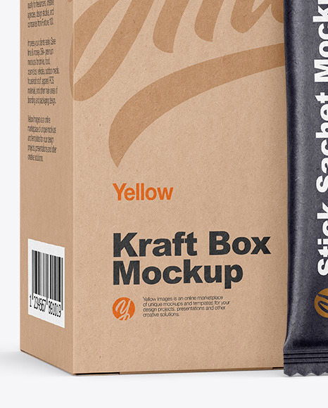 Kraft Stick Sachet w  Kraft Box Mockup PSD #6