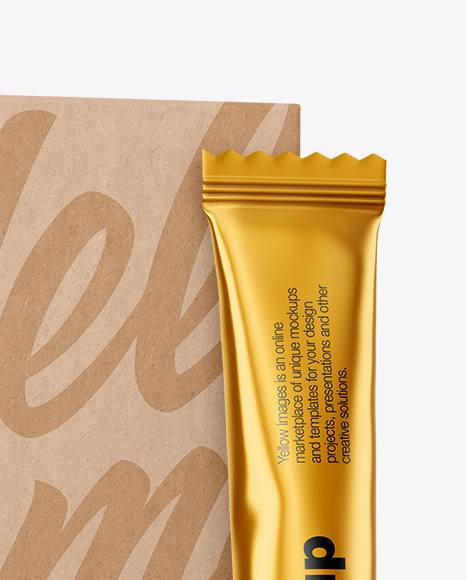 Matte Metallic Stick Sachet w  Kraft Box Mockup PSD #1